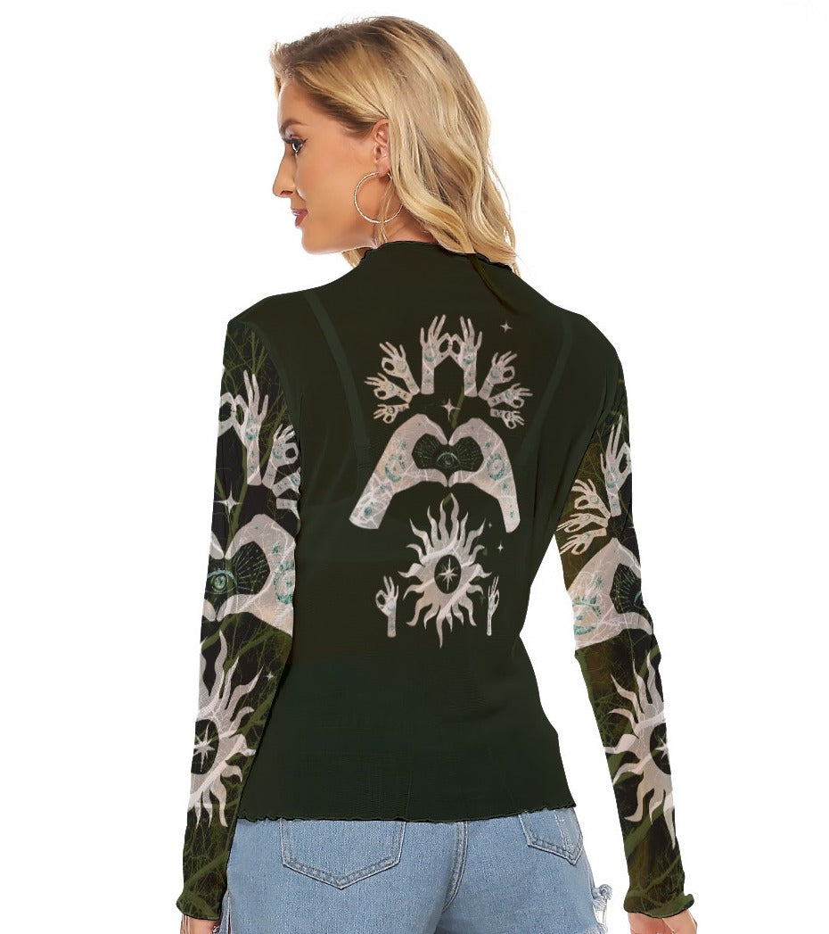 Sun and Yoga Hands Mesh Top Black