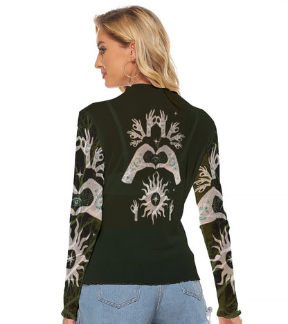 Sun and Yoga Hands Mesh Top Black