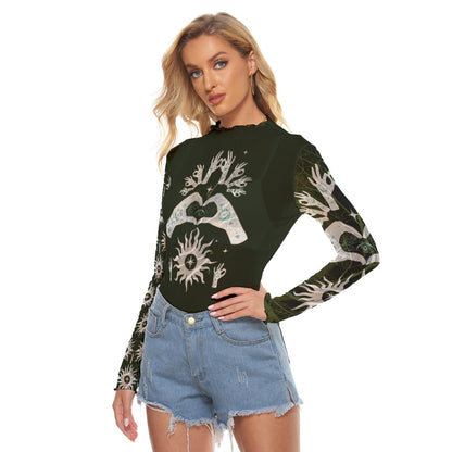 Celestial and Yoga Hands Mesh Top Black/Green