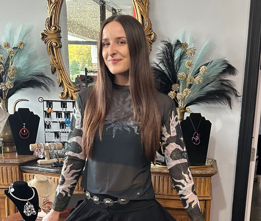 Sun and Yoga Hands Mesh Top Black
