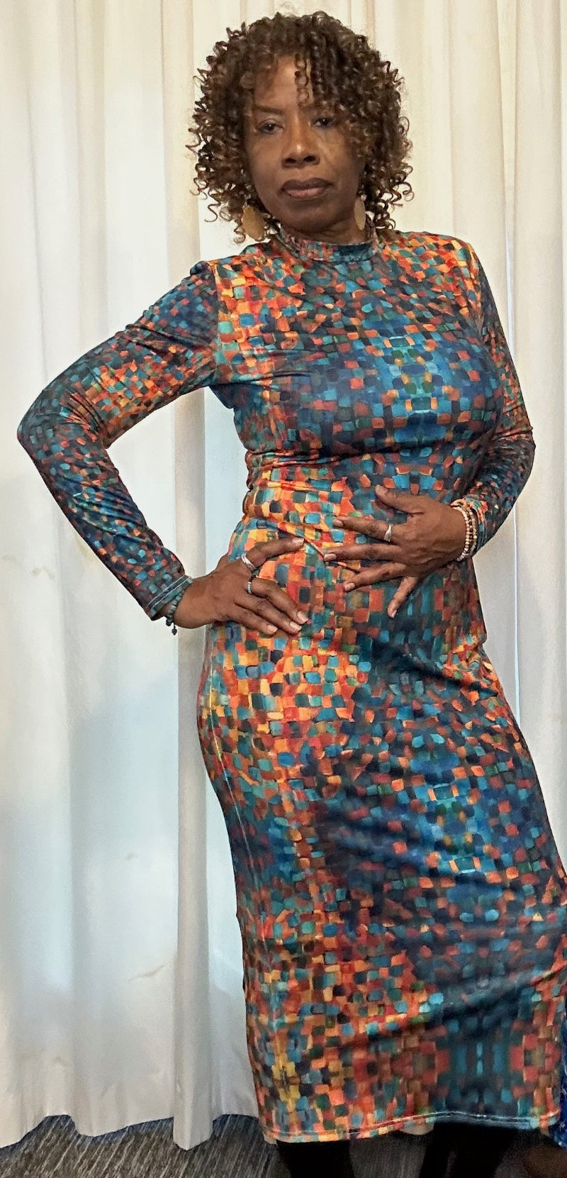 Namiri Mock Turtleneck Dress - Long Sleeve Midi Dress