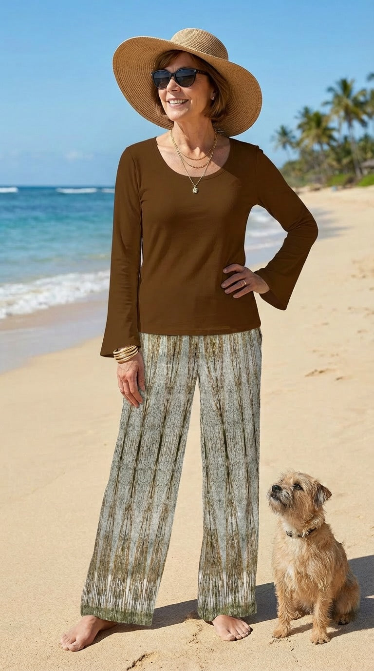 Solid Chocolate Brown Mythos Top - Casual Boho Long Sleeve Women's Top