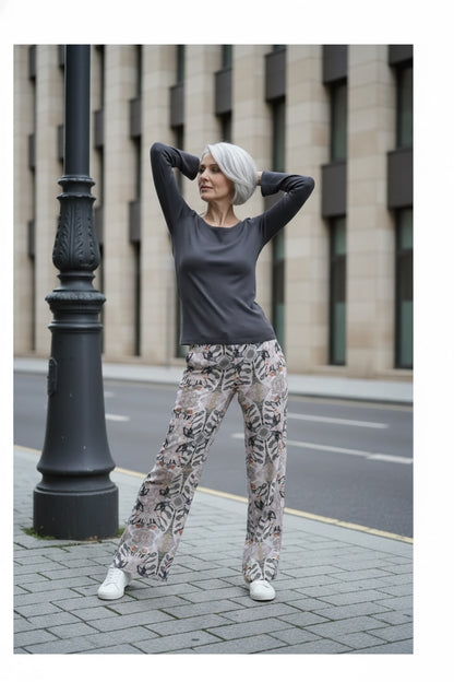 Solid Charcoal Mythos Top - An elegant gray top with subtle flared sleeves