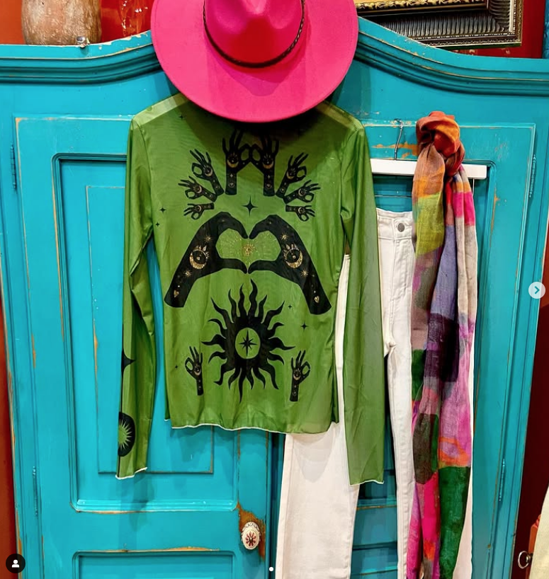Celestial and Yoga Hands Mesh Top Kelly Green