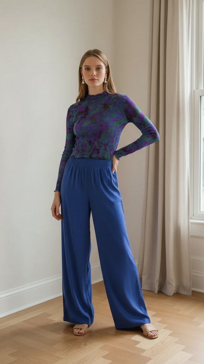 Indigo Flow Pants - Wide-leg Natural Rayon Pants
