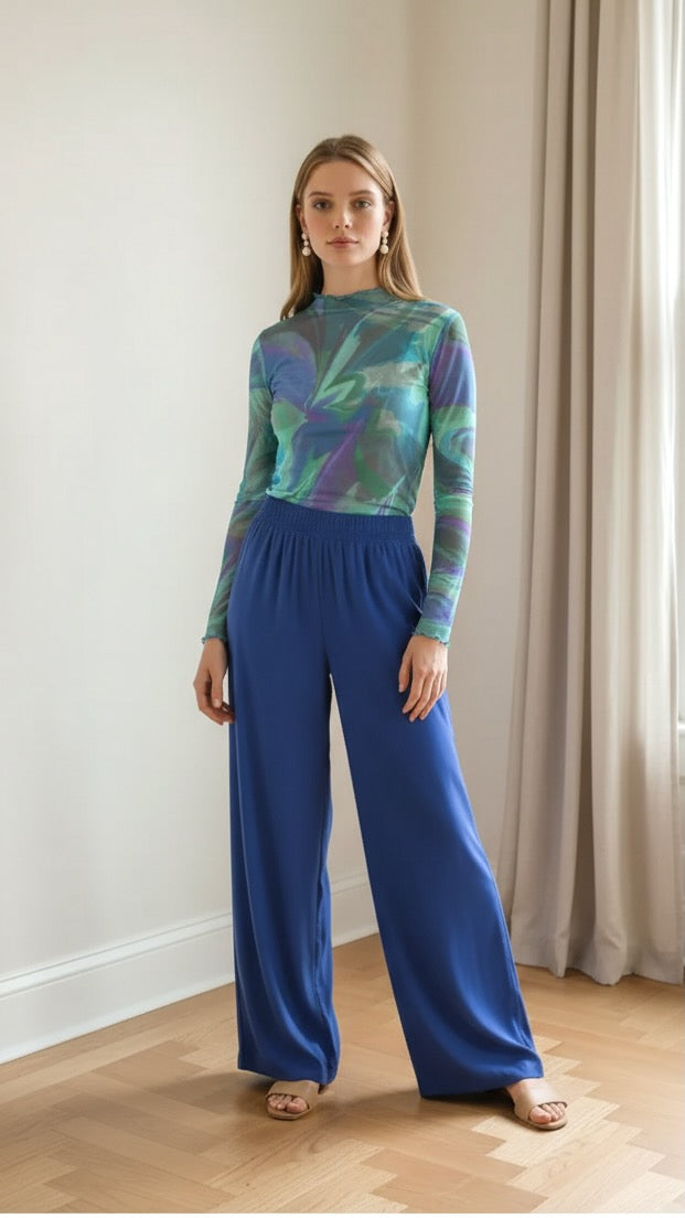 Indigo Flow Pants - Wide-leg Natural Rayon Pants