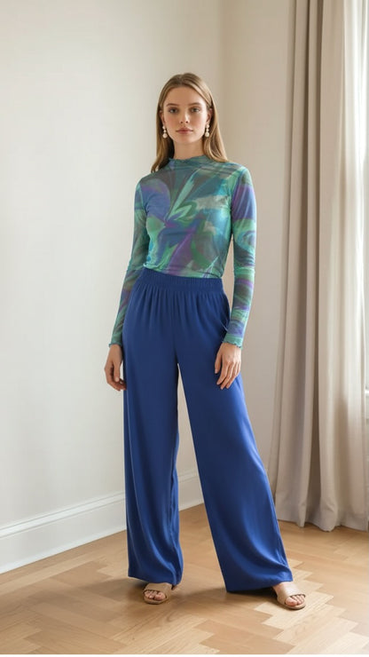Indigo Flow Pants - Wide-leg Natural Rayon Pants