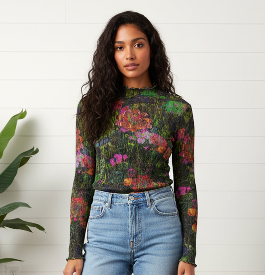 Posies Long Sleeve Mesh Top