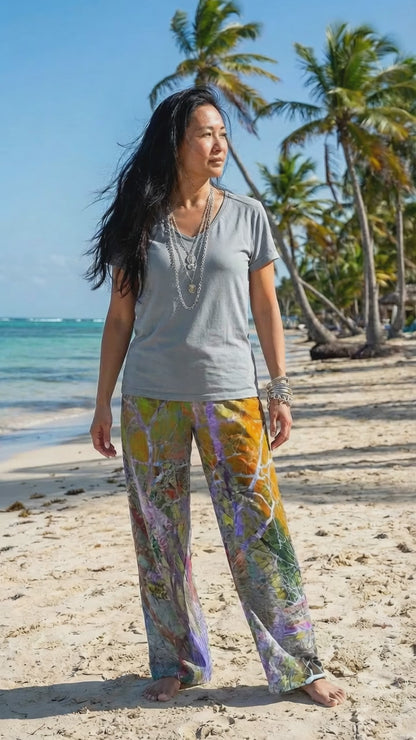 Woodland Rhapsody Flow Pants- Women's Casual Wide-Leg Pants|100% Rayon