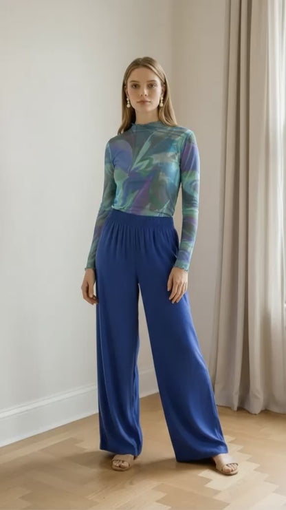 Indigo Flow Pants - Wide-leg Natural Rayon Pants