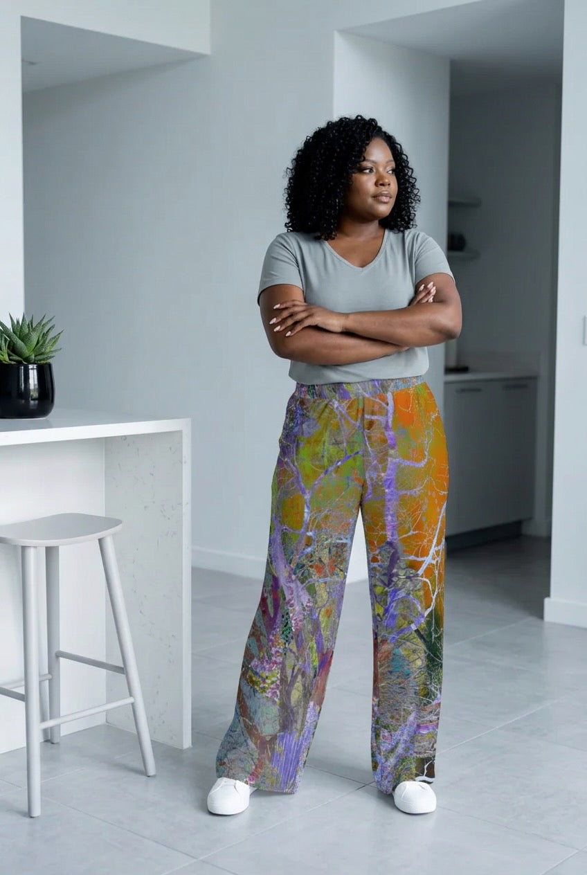 Woodland Rhapsody Flow Pants- Women's Casual Wide-Leg Pants|100% Rayon