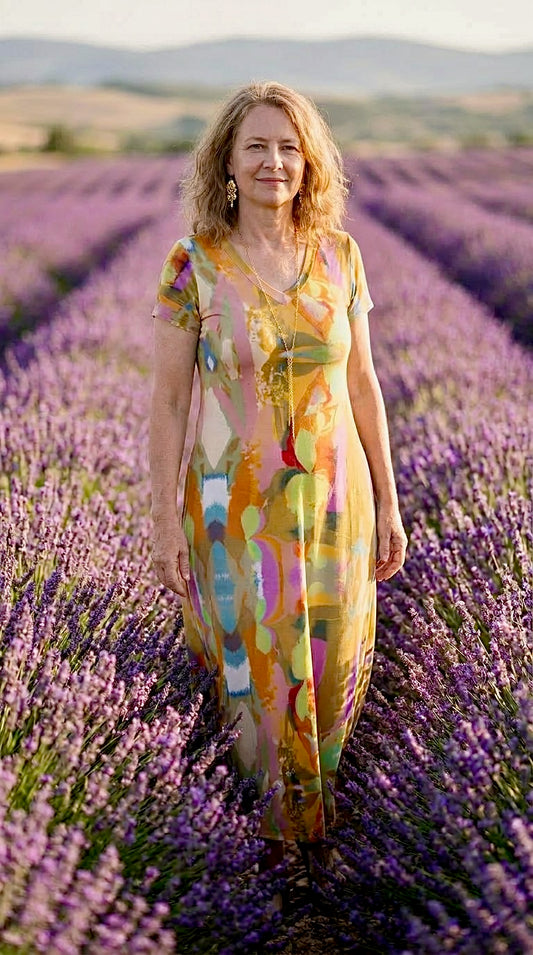 Summer Orchid V-neck Long Dress With Side Slit